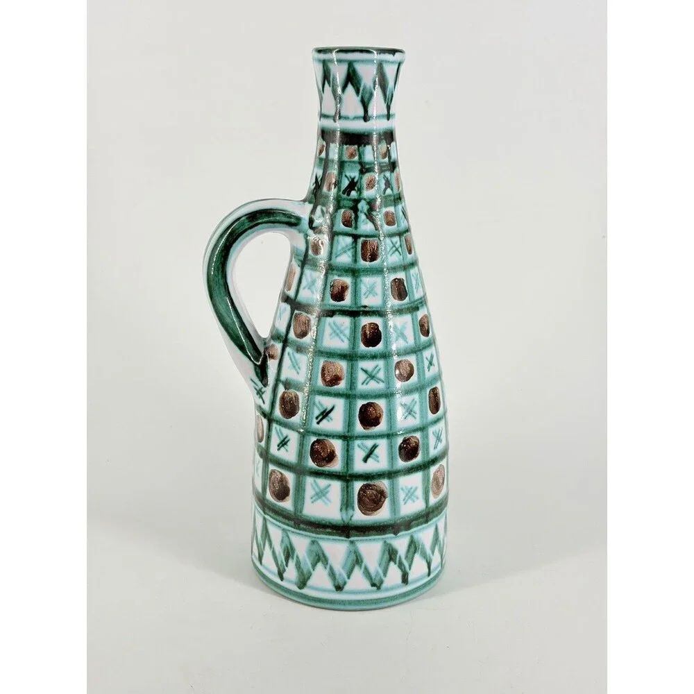 Vintage Robert Picault Vallauris France Pottery Pitcher/Carafe Bottle Jug Green